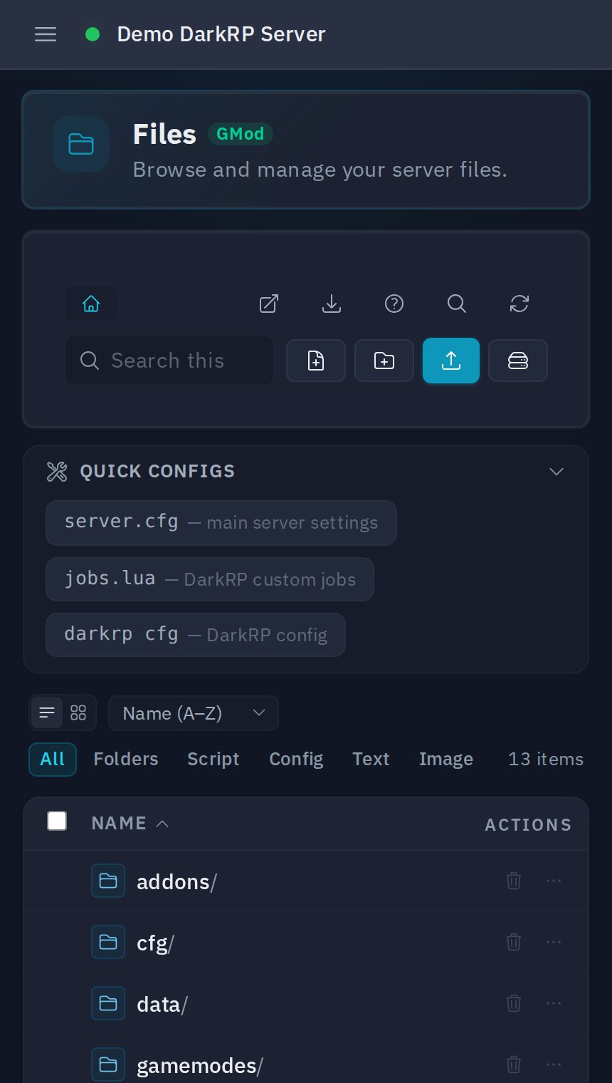 Zeros Host panel: in-browser file manager, no FTP required
